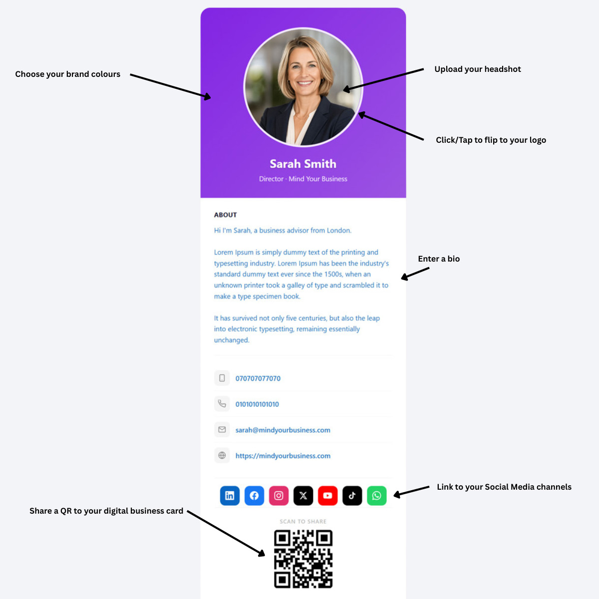 Person sharing a KNEKT digital business card via QR code on a smartphone